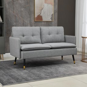 HOMCOM Canapea cu 2 Locuri din Material Textil cu Perne Capitonate, Canapea Modernă cu 2 Locuri cu Picioare din Oțel 139x68x80cm, Gri | Aosom Romania