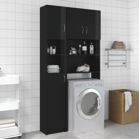 Dulap de baie, negru extralucios, 32 x 25,5 x 190 cm, PAL negru foarte lucios, 1