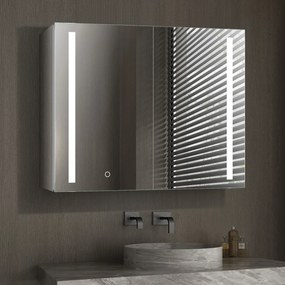 Oglinda baie cu dulap din Aluminiu, sistem iluminare LED, IP44, 80x70x15cm, D4214, Functie Dezaburire, Butoane Touch