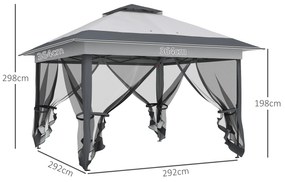 Outsunny Foișor Pliabil cu Perdele Laterale, Foișor de Grădină din Oțel și Țesătură Oxford cu Geantă de Transport, 364x364x294 cm, Gri