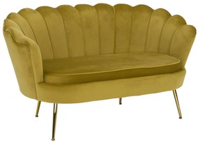 Bancă în stil Art-deco, catifea Velvet muştar/crom auriu, NOBLIN