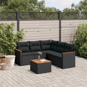 3225964 vidaXL Set mobilier de grădină cu perne, 6 piese, negru, poliratan