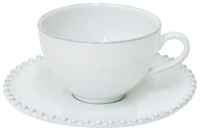 Ceașcă și farfurioară din gresie ceramică Costa Nova Pearl, 250 ml, alb