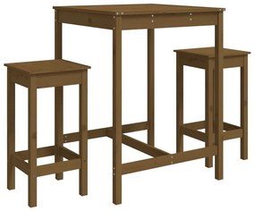3154728 vidaXL Set mobilier de bar, 3 piese, maro miere, lemn masiv de pin
