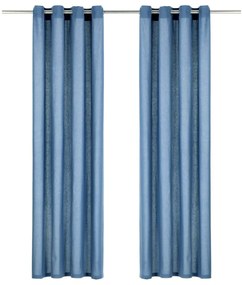Perdele cu inele metalice, 2 buc., albastru, 140x245 cm, bumbac 2, Albastru, 140 x 245 cm