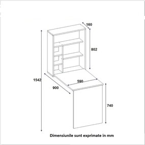 Resigilat:Birou suspendat pliabil Ride Homs 90 x 154.2 x 59 cm, Alb