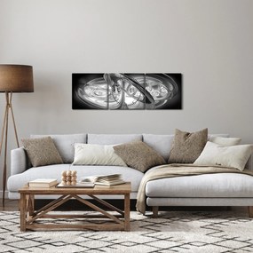 Tablou cu abstracțiune modernă în gri (cu ceas) (90x30 cm)