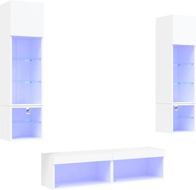 vidaXL Unități de perete TV cu LED-uri, 6 piese, alb, lemn prelucrat