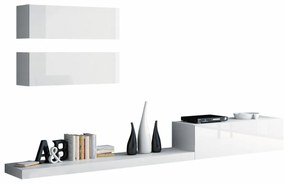 Camera de zi Charlotte 114Alb, Alb lucios, Cu comodă tv, Părți separate, PAL laminat, 300x42cm, 68 kg