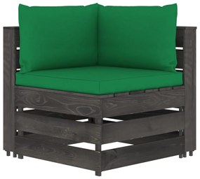 Canapea de colt modulara cu perne, gri, lemn impregnat 1, Verde si gri, Canapea coltar