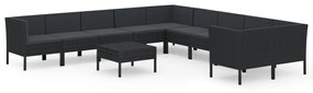 Set mobilier de gradina cu perne, 11 piese, negru, poliratan 6x mijloc + 4x colt + masa, 1