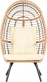 Scaun tip ou din ratan pentru grădină sau terasă, cu pernă groasă, material impermeabil, 74x83x146 cm, Alb/Bej