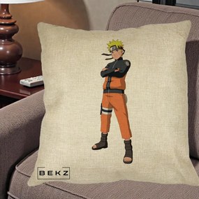 Perna Personalizata Naruto Uzumaki Portret Complet, 40x40 cm, Crem, Husa Detasabila, Perna Inclusa, BEKZ®
