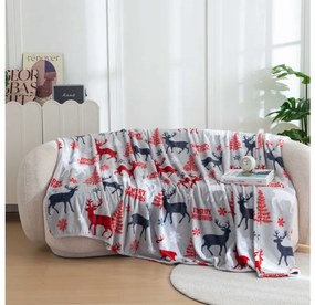 2x Patura de microfleece gri de Craciun MERRY CHRISTMAS DEER 160x200 cm
