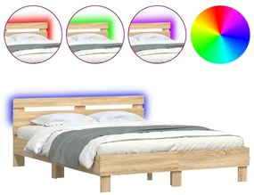3207541 vidaXL Cadru de pat cu tăblie și LED, stejar sonoma, 150x200 cm