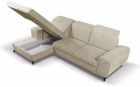 Colțar extensibil ALTA, tapițat, cu spațiu de depozitare, șezlong pe partea stângă, bej