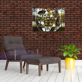 Tablou pe sticlă - Colaj geometric pe fundalul pădurilor nordice (70x50 cm)