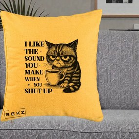 Perna Decorativa I Like the Sound You Make Pisica, 40x40 cm, Galben, Husa Detasabila, Perna Inclusa, BEKZ®