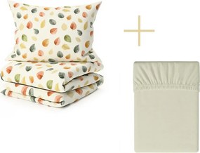 Set lenjerie de pat creponata AUTUMN COLORS POLY colorata + cearsaf Jersey 90 x 200 cm crem deschis, pentru pat single