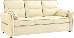 HOMCOM Canapea cu 3 Locuri Tapițată din Piele Ecologică cu Cusături Contrastante, Canapea pentru Sufragerie cu Perne Groase, 2 Perne Detașabile și Lavabile, Brațe și Buzunare Laterale, 190x83x90 cm, Bej | Aosom Romania