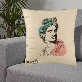 Perna Decorativa Bust Grec Vaporwave, 40x40 cm, Bej, Husa Detasabila, Perna Inclusa, BEKZ®