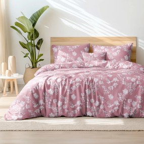 Goldea lenjerie de pat de lux din bumbac satinat - crini pe roz 140 x 200 și 50 x 70 cm