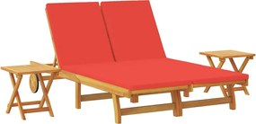 vidaXL Șezlong cu pernă Roșu Lemn Solid de Acacia