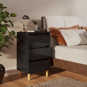 805901 vidaXL Noptieră cu picioare lemn masiv, negru extralucios, 40x35x69 cm