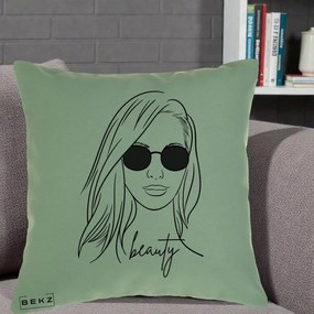 Perna Decorativa Beauty Girl Line Art, 40x40 cm, Verde, Husa Detasabila, Perna Inclusa, BEKZ®