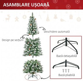 HOMCOM Brad de Crăciun Înzăpezit cu 630 Ramuri și 37 Conuri, Brad Artificial cu Bază Detașabilă, Ø75x180 cm, Verde | Aosom Romania