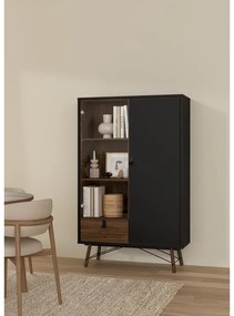 Vitrină Rain, negru mat / nuc