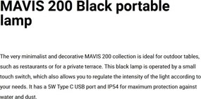 Lampa de exterior portabila IP54 MAVIS 200 negru
