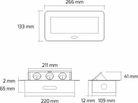 Priză încorporabilă în blat Kombibox Design Light, 3 prize Schuko, alb, 266 x 133 mm Metal, Alb, L:266 mm; l:133 mm