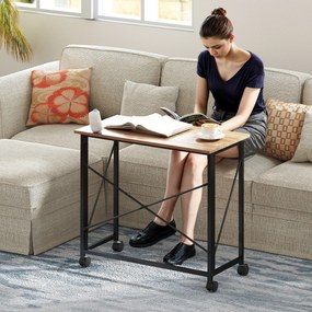 HOMCOM Birou pliant cu roți, economizor de spațiu, oțel, MDF, Stejar | Aosom Romania