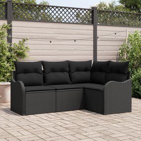 Set de canapele de grădină vidaXL 4 piese cu perne din ratan poliester negru