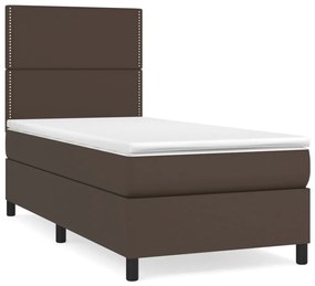 3142752 vidaXL Pat box spring cu saltea, maro, 80x200 cm, piele ecologică