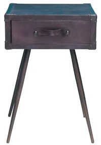 Noptiera din metal si maner de piele, cu sertar, aspect industrial