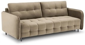 Canapea extensibila Scaleta cu 3 locuri, tapiterie din catifea si picioare din metal negru, bej