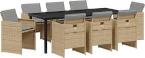 vidaXL Set de masă pentru grădină 9 pcs Bej poliratan