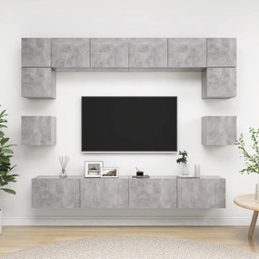 vidaXL Set de dulapuri TV, 8 piese, gri beton, lemn prelucrat
