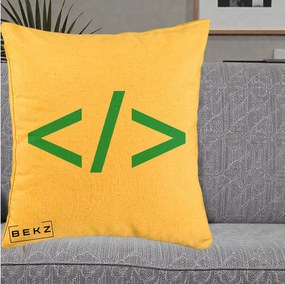 Perna Personalizata Cod HTML Turcoaz, 40x40 cm, Galben, Husa Detasabila, Perna Inclusa, BEKZ®