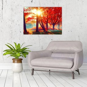 Tablou pe sticlă - Peisaj de toamnă (70x50 cm)