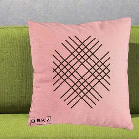 Perna Decorativa Geometric Grid, 40x40 cm, Roz, Husa Detasabila, Perna Inclusa, BEKZ®