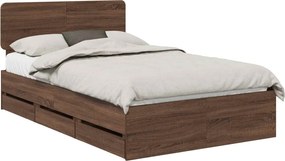 vidaXL Cadru de pat cu sertar Stejar maro 135 x 190 cm Lemn prelucrat