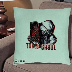 Perna Personalizata Tokyo Ghoul Ken Kaneki Anime, 40x40 cm, Verde Menta, Husa Detasabila, Perna Inclusa, BEKZ®