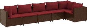 vidaXL Set mobilier de grădină cu perne, 6 piese, maro, poliratan