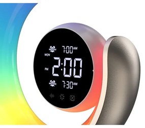 Immax 08981L - Lampă de birou LED RGBW dimabilă cu ceas PEACOCK LED/20W/5V USB