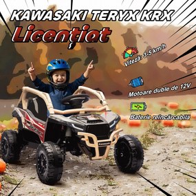 AIYAPLAY ATV Electric pentru Copii 3-8 Ani 12V cu Licență KAWASAKI, Motor Dublu, Telecomandă și Muzică, Galben | Aosom Romania