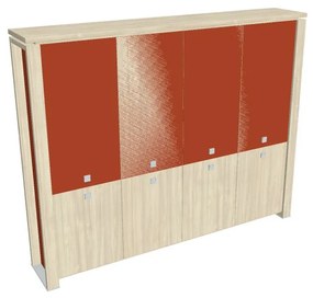 Dulap înalt Verno+ S 260 x 46 x 210 cm, uși combinate, salcâm / portocaliu