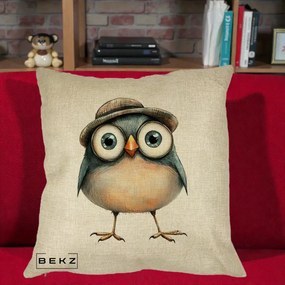 Perna Decorativa Pui cu Palarie Rotunda, 40x40 cm, Crem, Husa Detasabila, Perna Inclusa, BEKZ®
